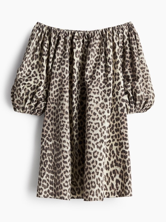 H&M Dresses & Skirts - H&M Leopard Print Off-The-Shoulder Balloon Sleeve Dress